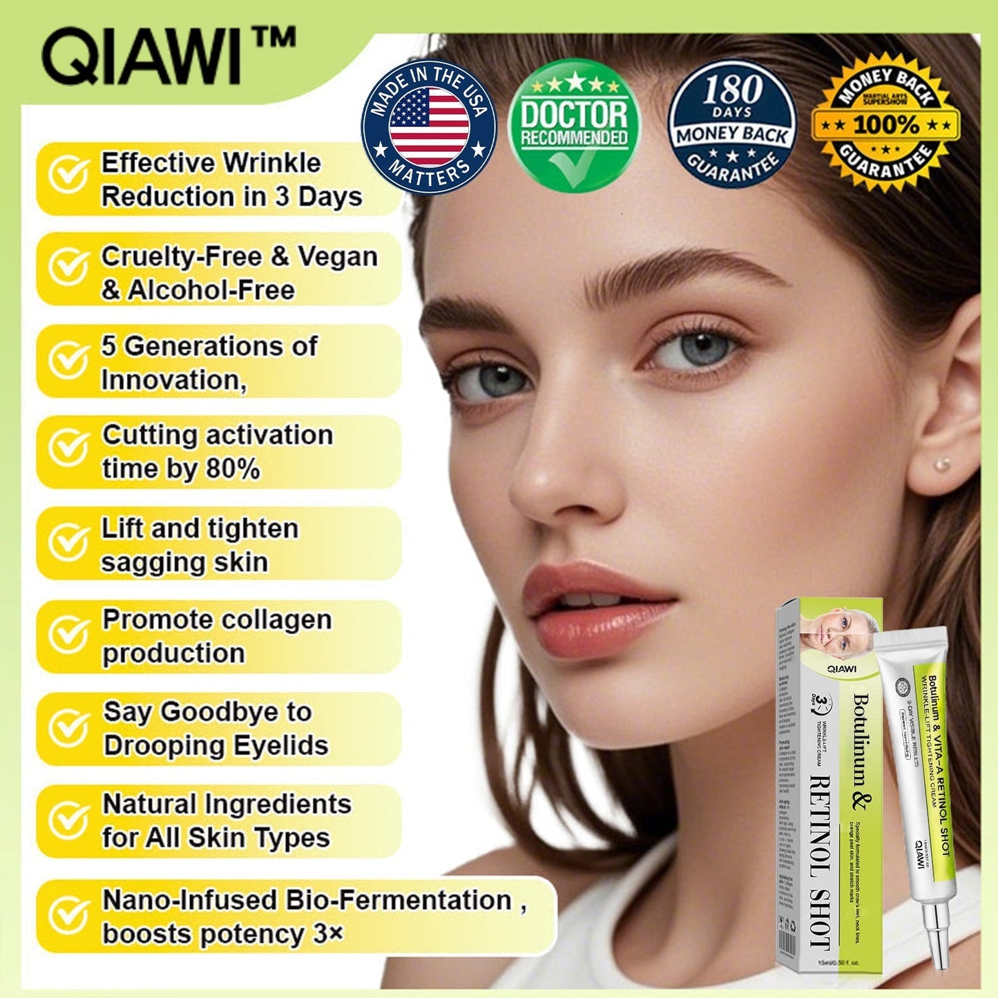 ✨Final 3 Hours: 70%OFF🔥 QIAWI™ Botulinum & Vita-A Retinol Shot Wrinkle-Lift Tightening cream✨